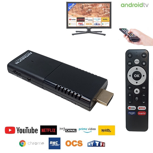 Stick Android TV 10.0 ANTARION permet de transformer le téléviseur votre camping-car, caravane, fourgon ou van en Smart TV android.