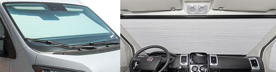 Store pare-brise darkSTAR installé sur un Fiat Ducato