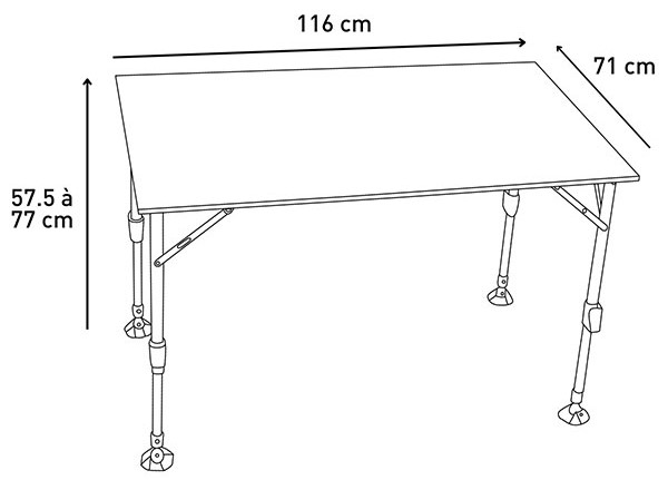 Dimensions de la table camping ultra légère TRIGANO nid d'abeille
