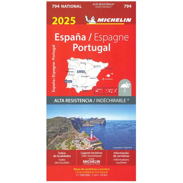 Carte Michelin ESPAGNE PORTUGAL indéchirable 2025

