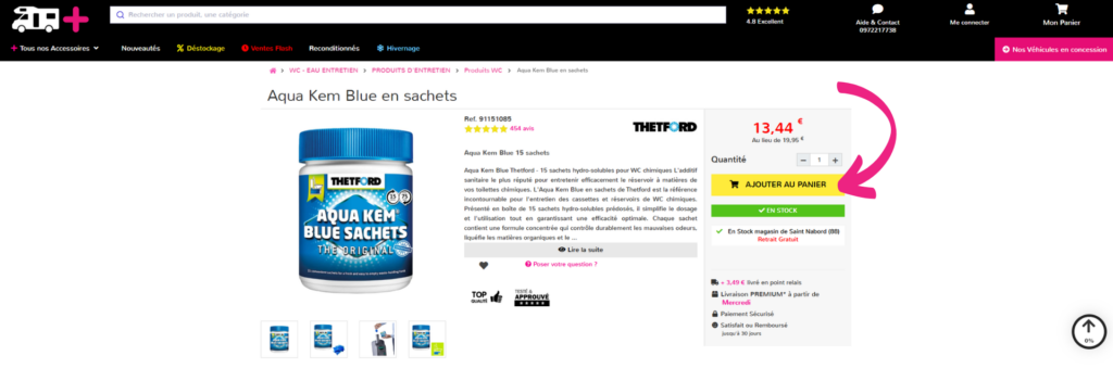 ajouter un article au panier commande Camping-Car Plus