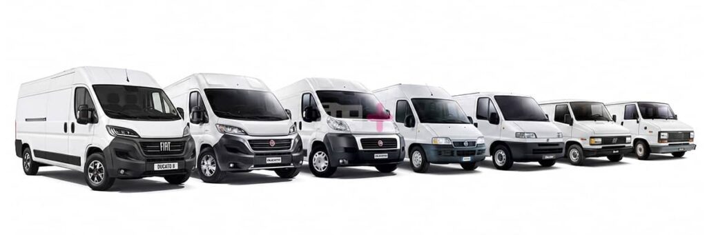 Tous les modèles de Fiat Ducato les uns à côté des autres