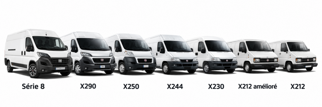 Tous les modèles de Fiat Ducato les uns à côté des autres