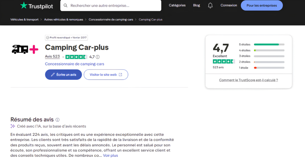 Avis clients sur Camping-Car Plus, concessionnaire Rapido
